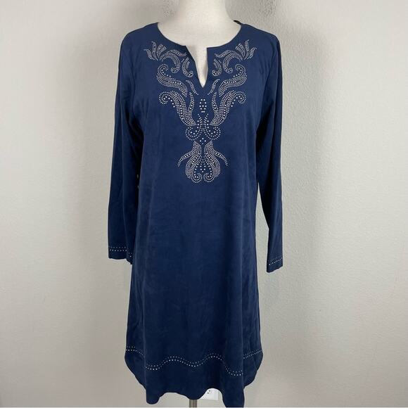 Soft Surroundings Navy Faux Suede Embellished Dress Medium - Picture 2 of 8